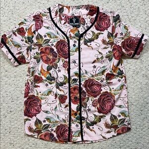 Floral Sports Mesh Material Button-Down Jersey Style Shirt